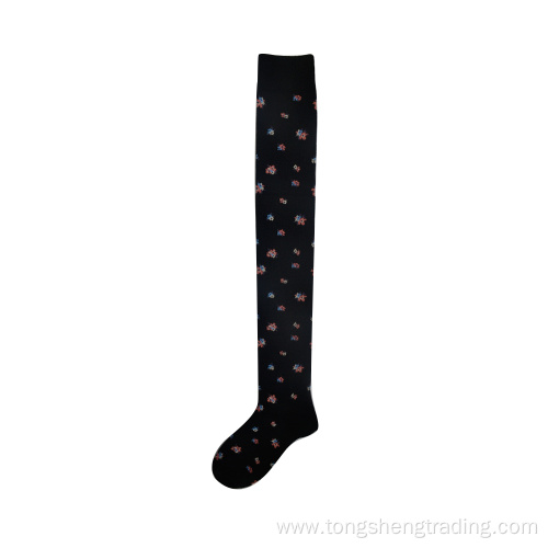 long antibacterial over knee floral cotton lady's socks